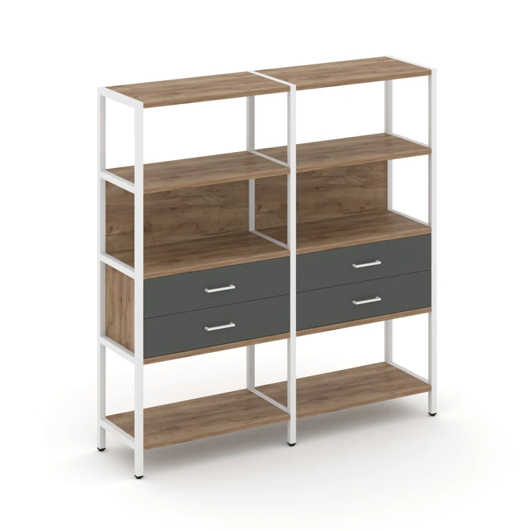 Двухсекционный стеллаж четырехярусный с ящиками Shelf System (металл белый) SN.STM-422