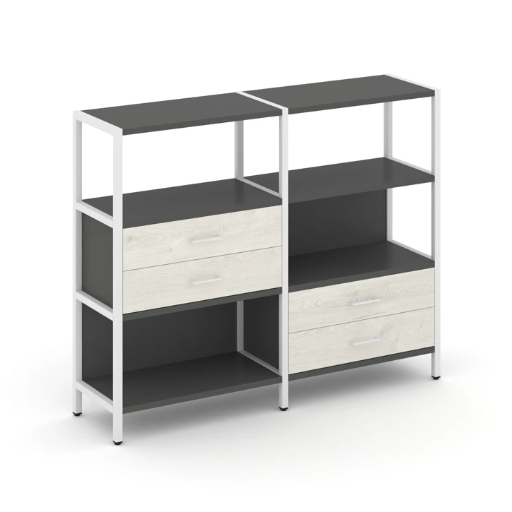 Двухсекционный стеллаж трехярусный с ящиками Shelf System (металл белый) SN.STM-323