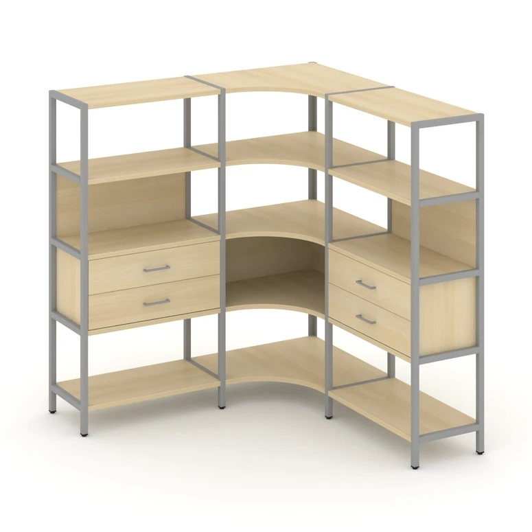 Трехсекционный угловой стеллаж четырехярусный с ящиками Shelf System (металл серый) SN.STMU-431