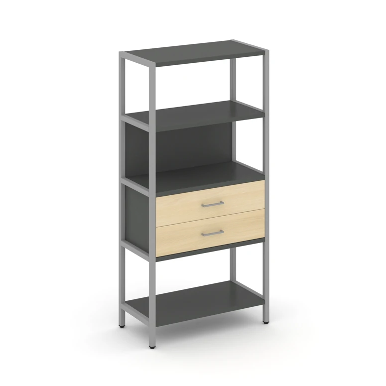 Односекционный стеллаж четырехярусный с ящиками Shelf System (металл серый) SN.STM-412