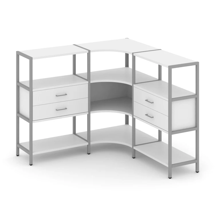 Трехсекционный угловой стеллаж трехярусный с ящиками Shelf System (металл серый) SN.STMU-331
