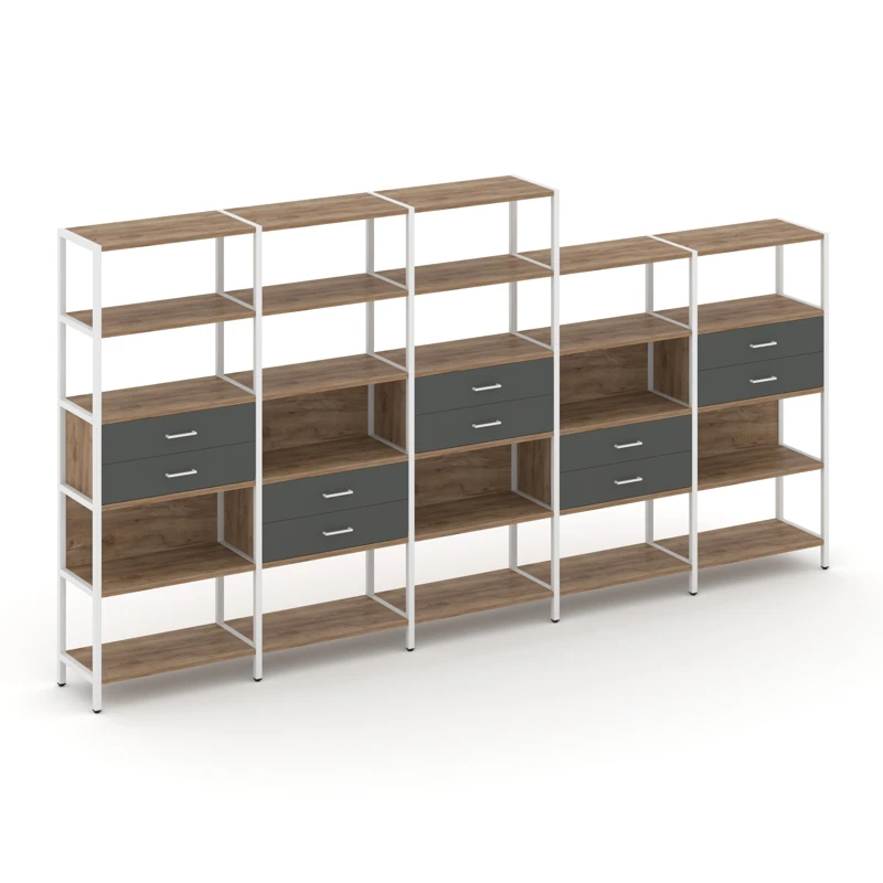 Пятисекционный стеллаж пятиярусный с ящиками Shelf System (металл белый) SN.STM-551