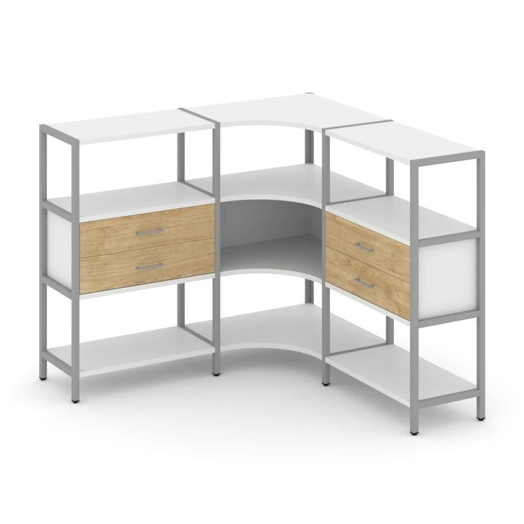 Трехсекционный угловой стеллаж трехярусный с ящиками Shelf System (металл серый) SN.STMU-331