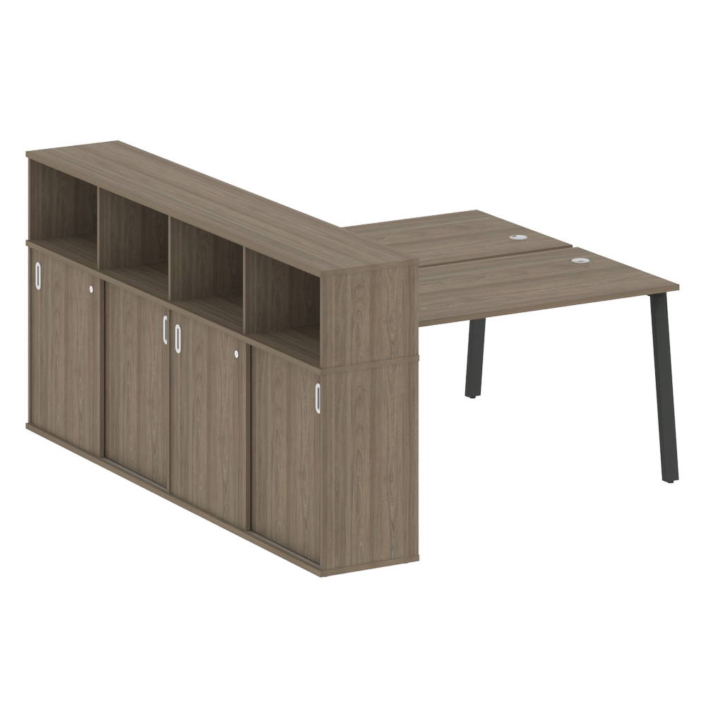 Рабочая станция 2 места Metal System Style на металлокаркасе с опорным шкафом-купе БА.РС-СШК-4.3