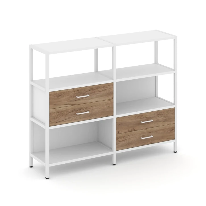 Двухсекционный стеллаж трехярусный с ящиками Shelf System (металл белый) SN.STM-323