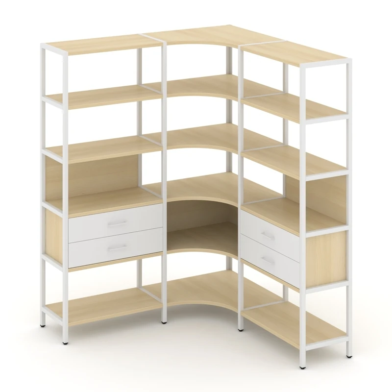 Трехсекционный угловой стеллаж пятиярусный с ящиками Shelf System (металл белый) SN.STMU-531