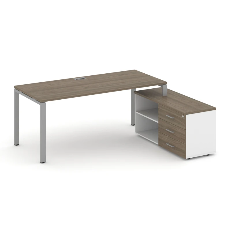 Стол руководителя на металлокаркасе (П-60x30 серый) с тумбой правый STYLE PROJECT DIRECT SN-6P.SRG-016.M(R)