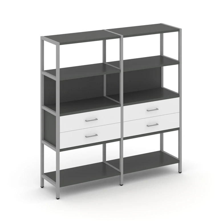 Двухсекционный стеллаж четырехярусный с ящиками Shelf System (металл серый) SN.STM-422