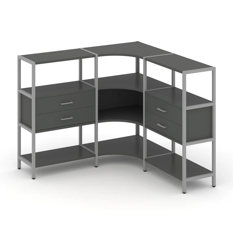 Трехсекционный угловой стеллаж трехярусный с ящиками Shelf System (металл серый) SN.STMU-331