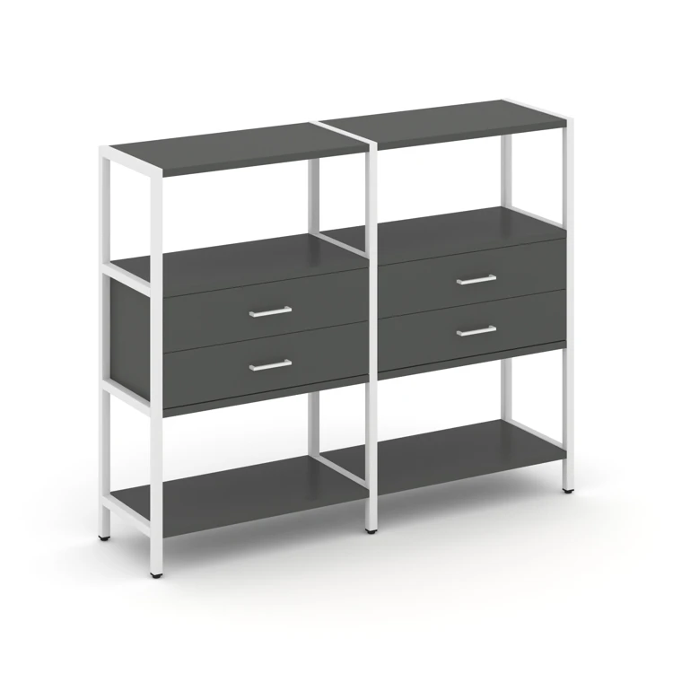 Двухсекционный стеллаж трехярусный с ящиками Shelf System (металл белый) SN.STM-322