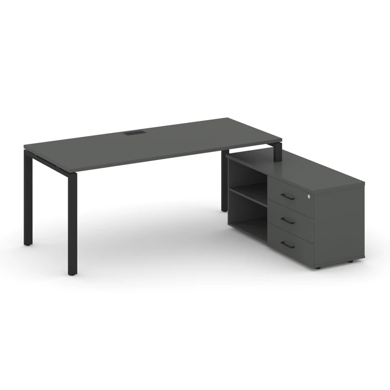 Стол руководителя на металлокаркасе (П-60x30 черный) с тумбой правый STYLE PROJECT DIRECT SN-6P.SRG-016.M(R)