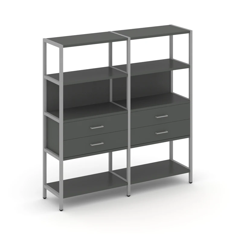 Двухсекционный стеллаж четырехярусный с ящиками Shelf System (металл серый) SN.STM-422