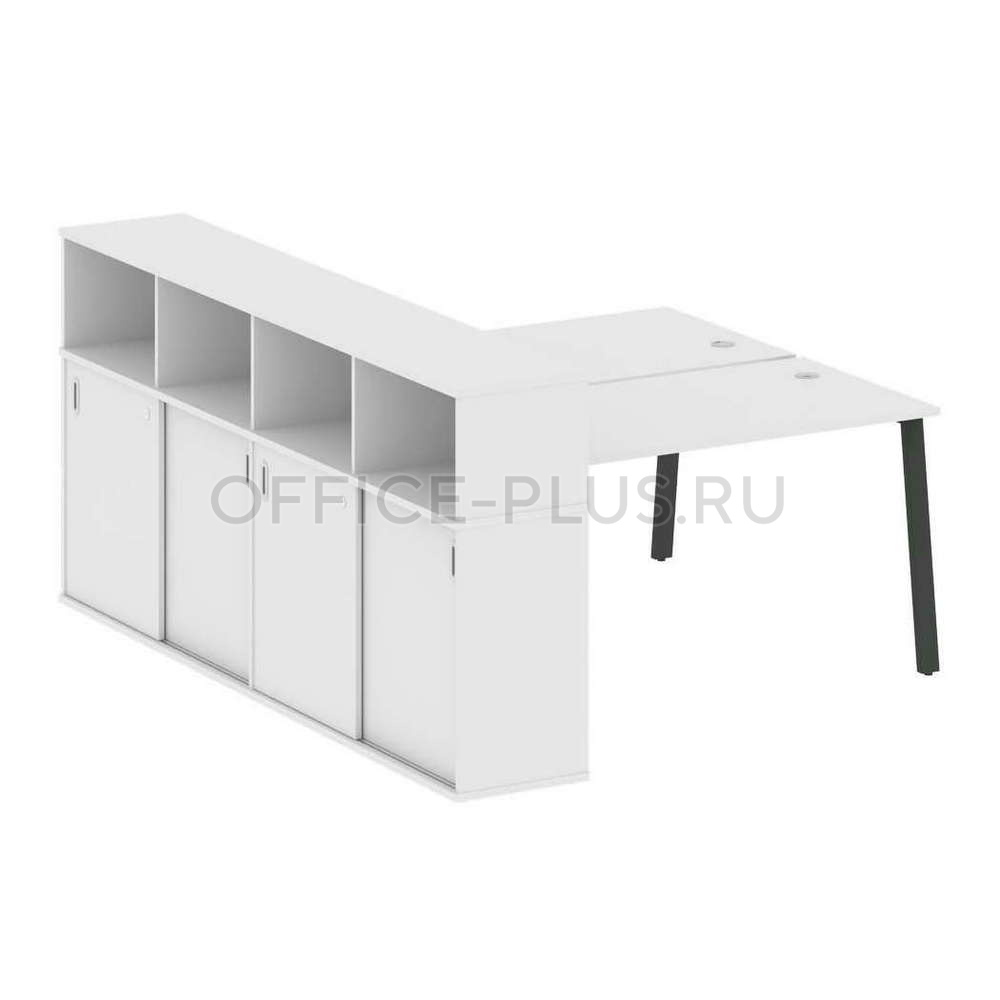 Рабочая станция 2 места Metal System Style на металлокаркасе с опорным шкафом-купе БА.РС-СШК-4.3