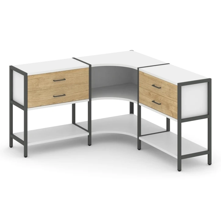 Трехсекционный угловой стеллаж двухярусный с ящиками SHELF SYSTEM (металл антрацит) SN.STMU-231