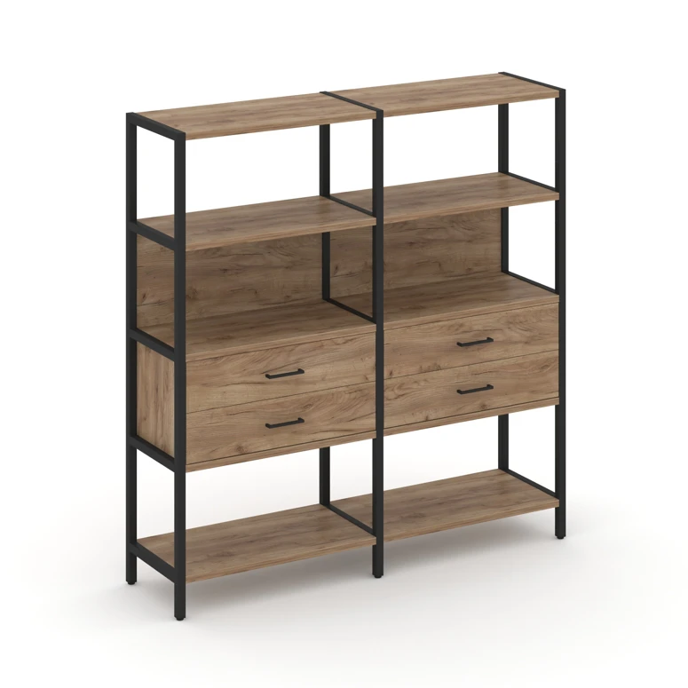 Двухсекционный стеллаж четырехярусный с ящиками SHELF SYSTEM (металл черный) SN.STM-422