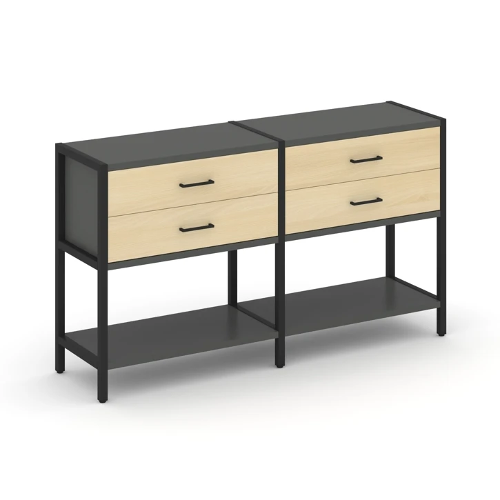 Двухсекционный стеллаж двухярусный с ящиками SHELF SYSTEM (металл черный) SN.STM-222