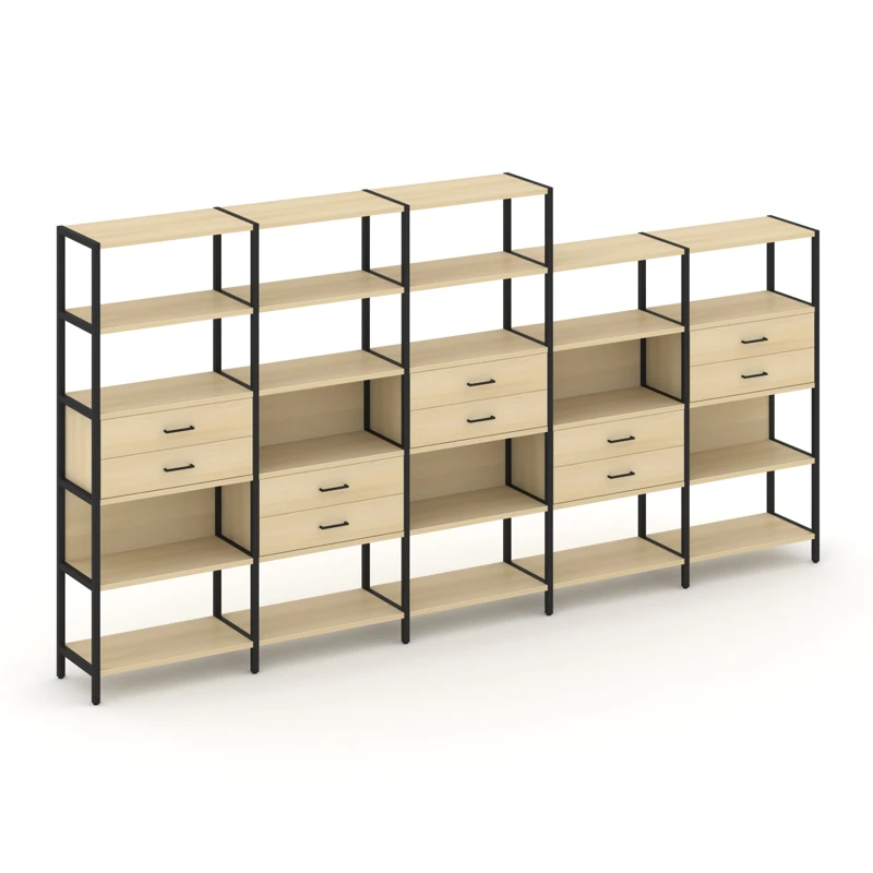 Пятисекционный стеллаж пятиярусный с ящиками SHELF SYSTEM (металл черный) SN.STM-551