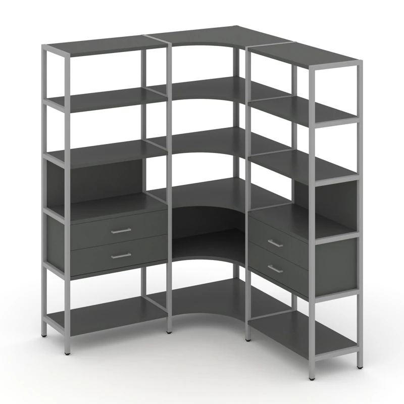 Трехсекционный угловой стеллаж пятиярусный с ящиками Shelf System (металл серый) SN.STMU-531