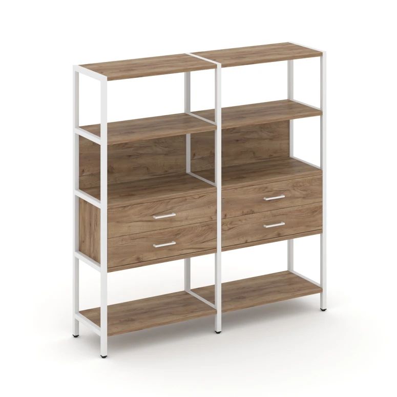 Двухсекционный стеллаж четырехярусный с ящиками Shelf System (металл белый) SN.STM-422