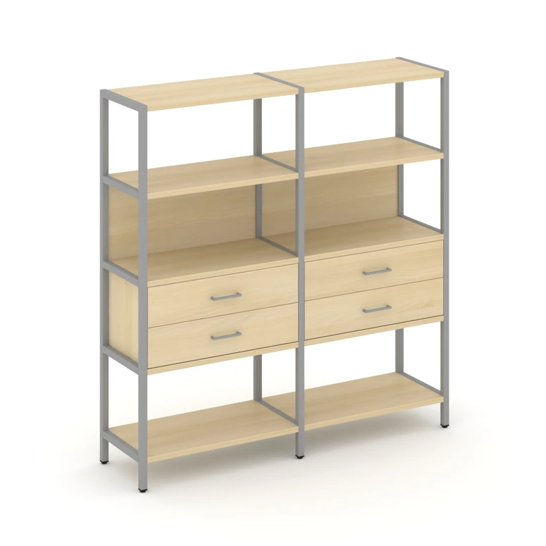 Двухсекционный стеллаж четырехярусный с ящиками Shelf System (металл серый) SN.STM-422