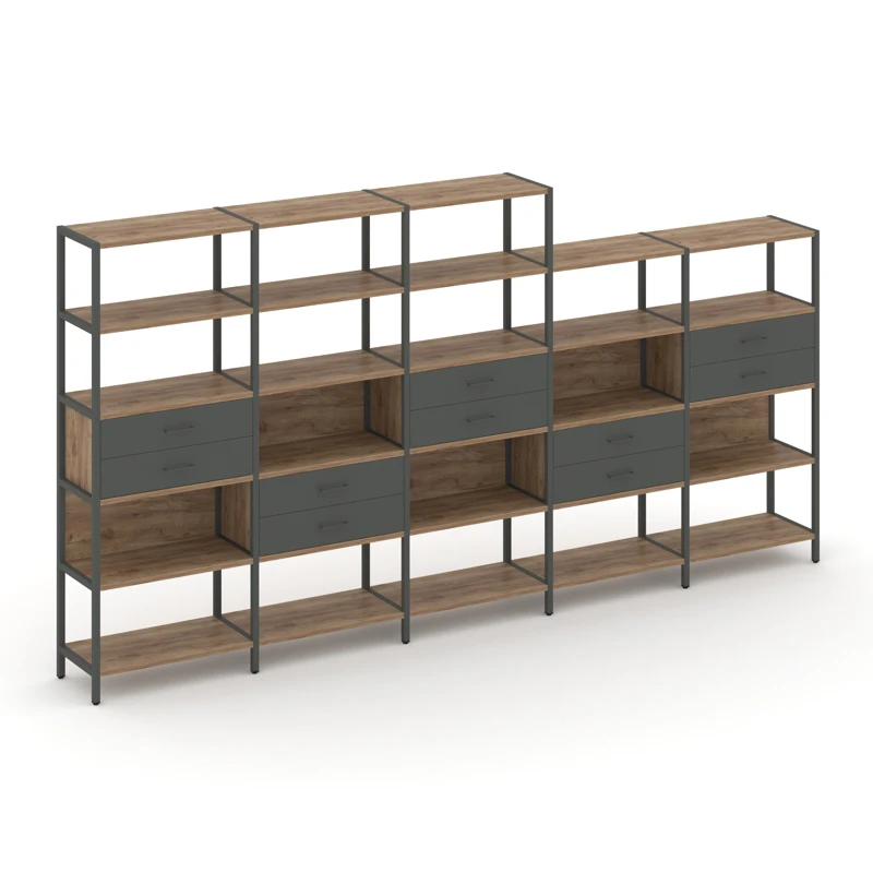 Пятисекционный стеллаж пятиярусный с ящиками SHELF SYSTEM (металл антрацит) SN.STM-551