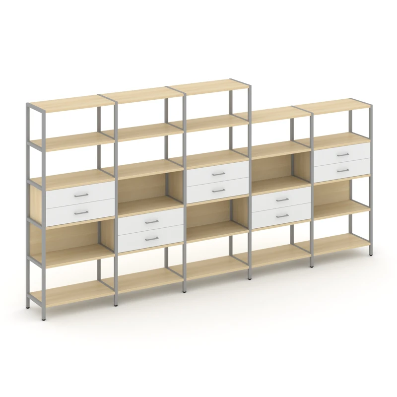 Пятисекционный стеллаж пятиярусный с ящиками Shelf System (металл серый) SN.STM-551