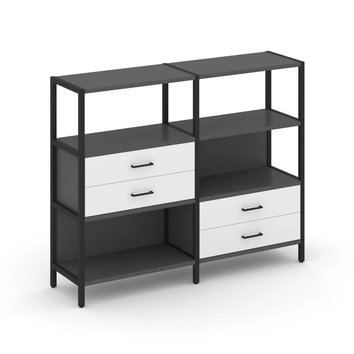 Двухсекционный стеллаж трехярусный с ящиками SHELF SYSTEM (металл черный) SN.STM-323