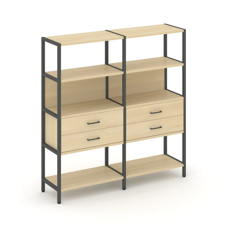 Двухсекционный стеллаж четырехярусный с ящиками SHELF SYSTEM (металл антрацит) SN.STM-422