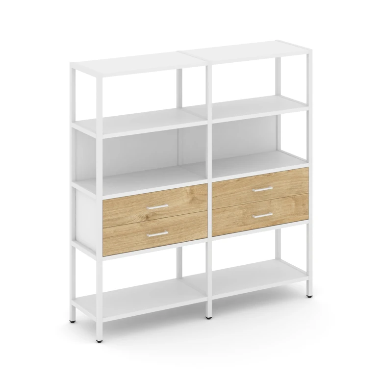 Двухсекционный стеллаж четырехярусный с ящиками Shelf System (металл белый) SN.STM-422