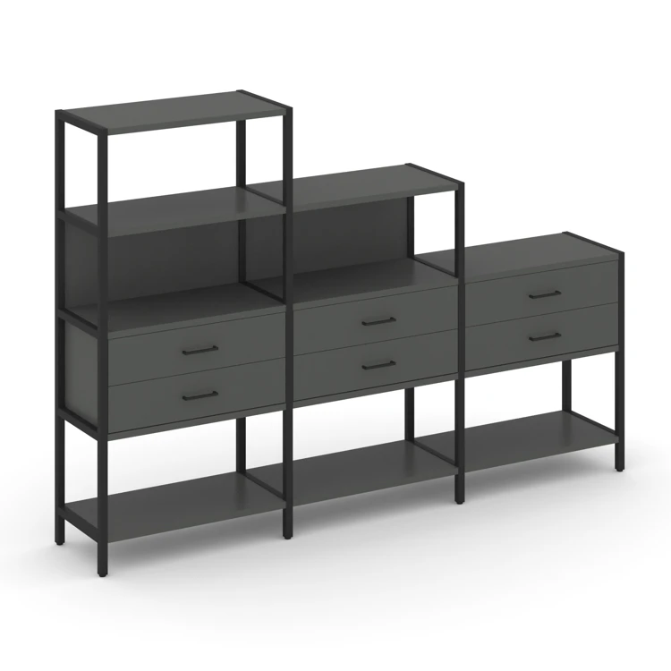 Трехсекционный стеллаж четырех/трех/двухярусный с ящиками SHELF SYSTEM (металл черный) SN.STM-431