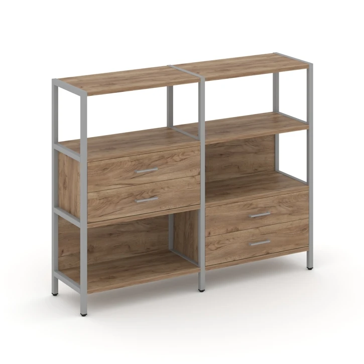 Двухсекционный стеллаж трехярусный с ящиками Shelf System (металл серый) SN.STM-323