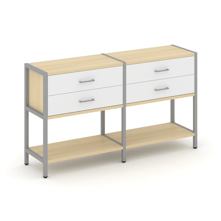 Двухсекционный стеллаж двухярусный с ящиками Shelf System (металл серый) SN.STM-222