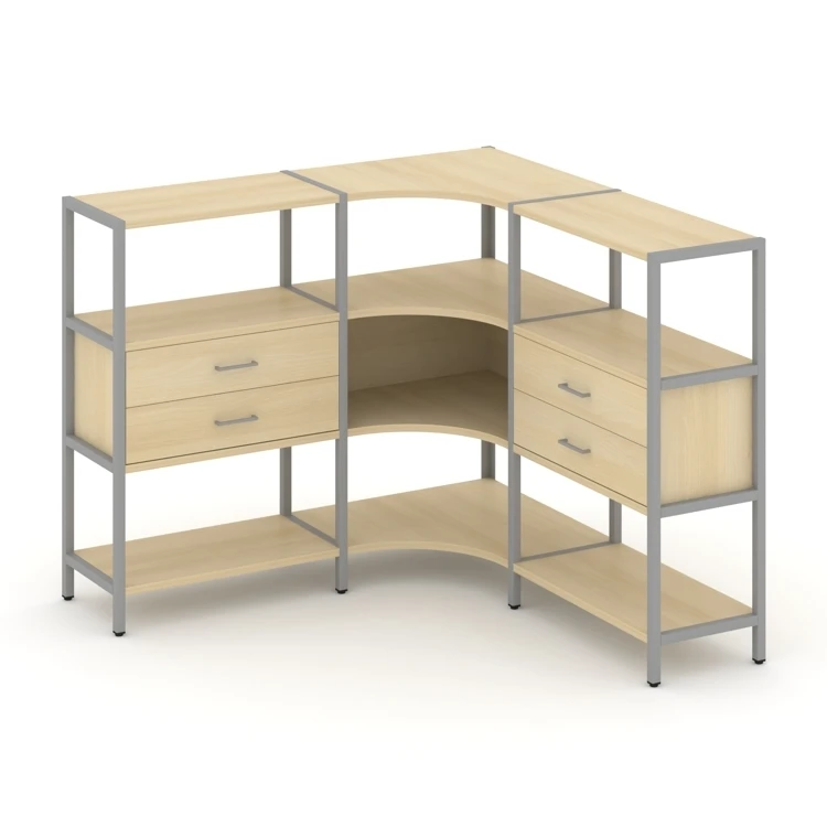 Трехсекционный угловой стеллаж трехярусный с ящиками Shelf System (металл серый) SN.STMU-331