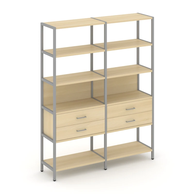 Двухсекционный стеллаж пятиярусный с ящиками Shelf System (металл серый) SN.STM-522