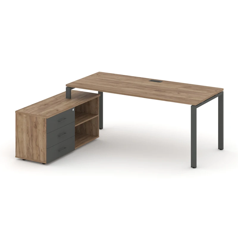 Стол руководителя на металлокаркасе (П-60x30 антрацит) с тумбой левый Style Project Direct SN-6P.SRG-025.M(L)