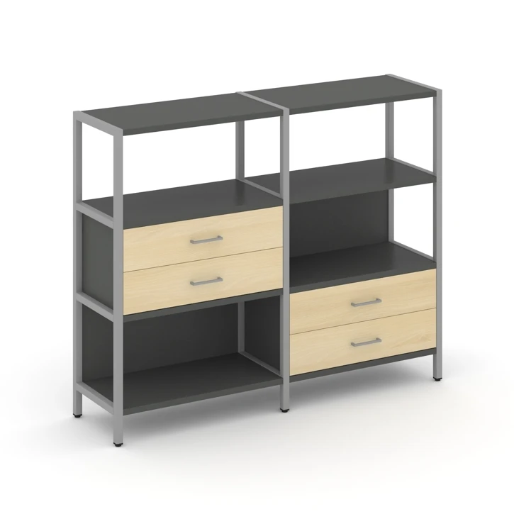 Двухсекционный стеллаж трехярусный с ящиками Shelf System (металл серый) SN.STM-323