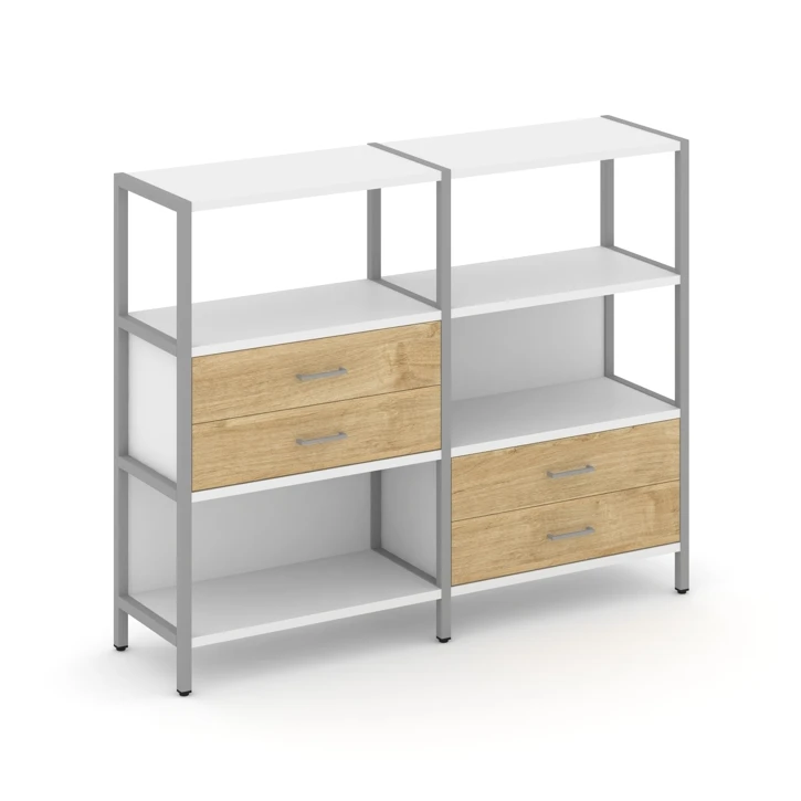 Двухсекционный стеллаж трехярусный с ящиками Shelf System (металл серый) SN.STM-323