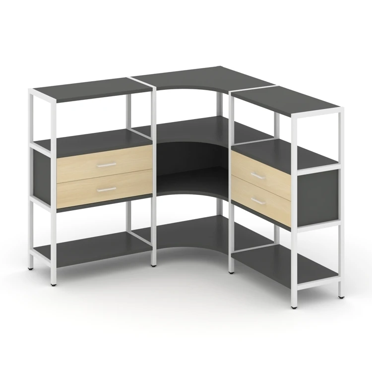 Трехсекционный угловой стеллаж трехярусный с ящиками Shelf System (металл белый) SN.STMU-331