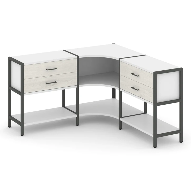Трехсекционный угловой стеллаж двухярусный с ящиками SHELF SYSTEM (металл антрацит) SN.STMU-231