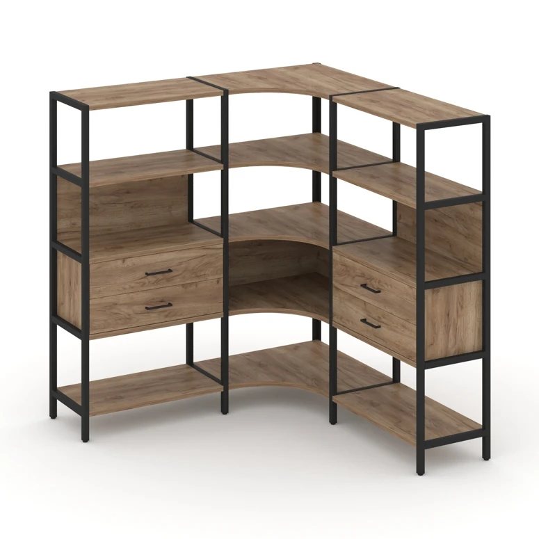 Трехсекционный угловой стеллаж четырехярусный с ящиками SHELF SYSTEM (металл черный) SN.STMU-431