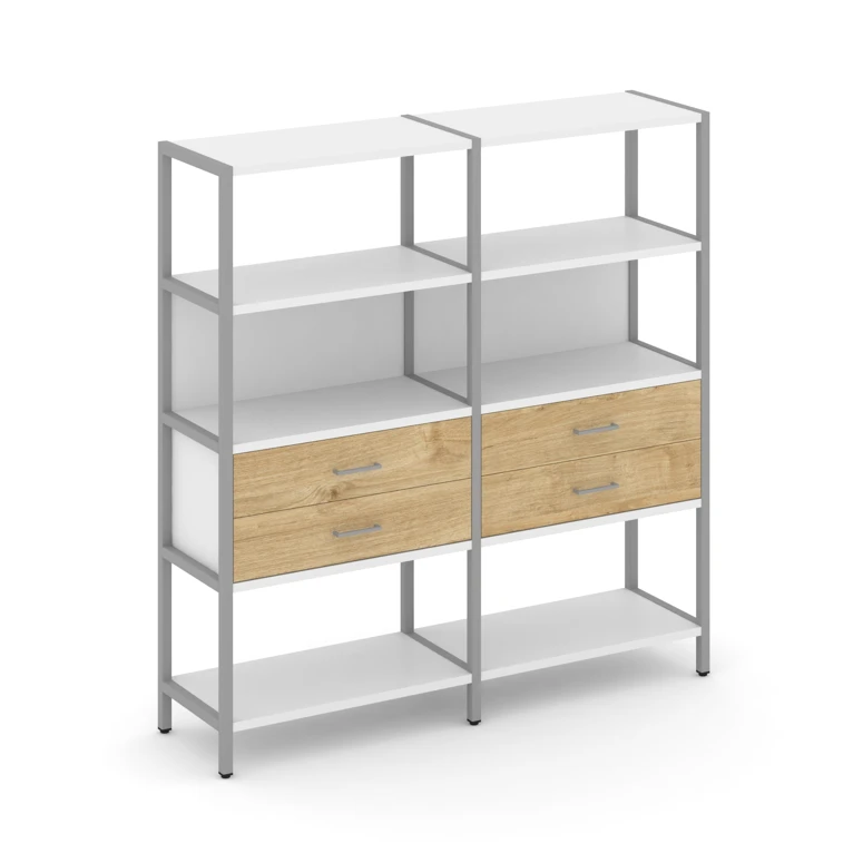 Двухсекционный стеллаж четырехярусный с ящиками Shelf System (металл серый) SN.STM-422