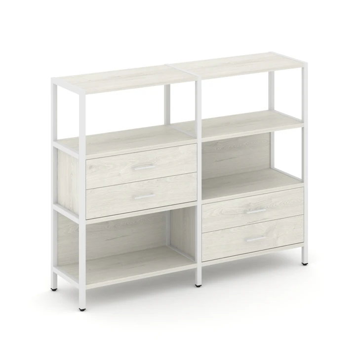 Двухсекционный стеллаж трехярусный с ящиками Shelf System (металл белый) SN.STM-323