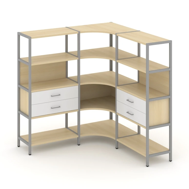 Трехсекционный угловой стеллаж четырехярусный с ящиками Shelf System (металл серый) SN.STMU-431