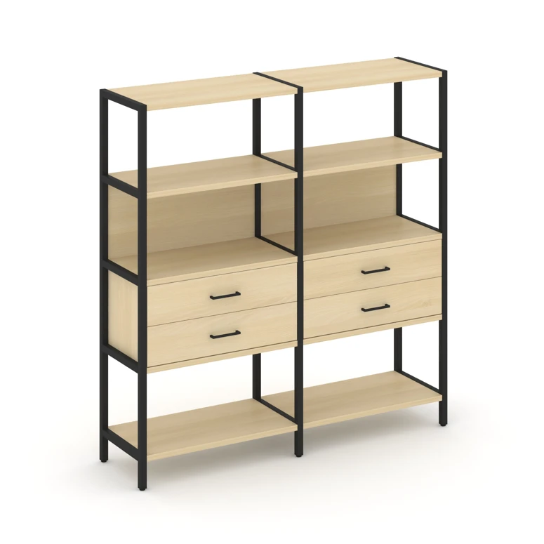 Двухсекционный стеллаж четырехярусный с ящиками SHELF SYSTEM (металл черный) SN.STM-422