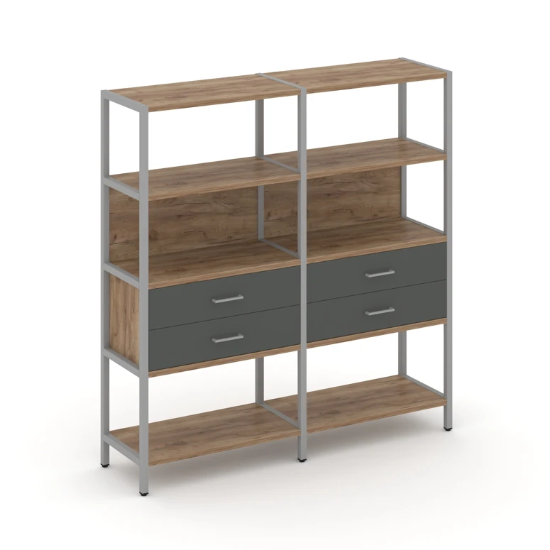 Двухсекционный стеллаж четырехярусный с ящиками Shelf System (металл серый) SN.STM-422