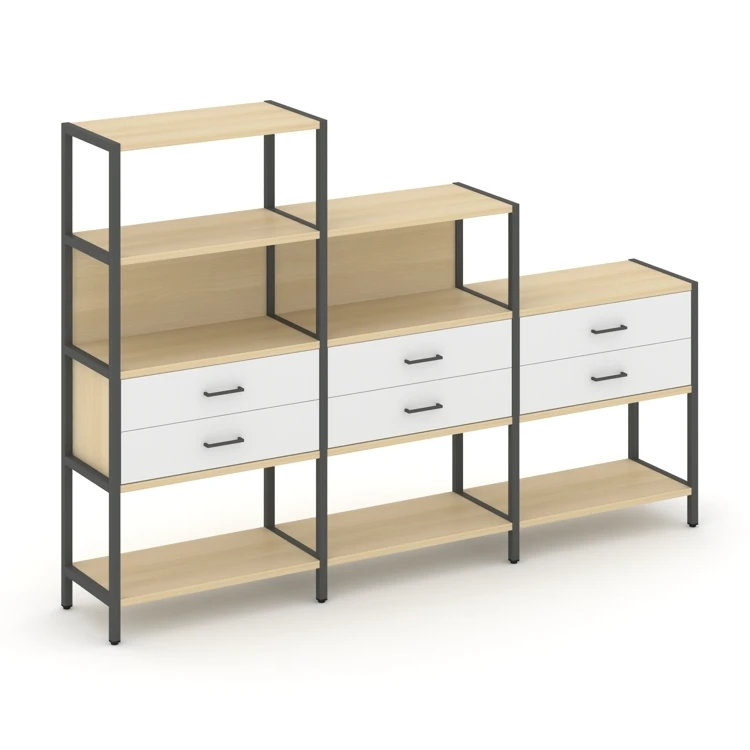 Трехсекционный стеллаж четырех/трех/двухярусный с ящиками SHELF SYSTEM (металл антрацит) SN.STM-431