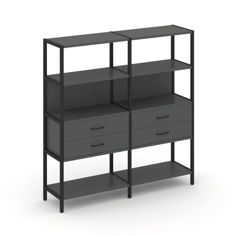 Двухсекционный стеллаж четырехярусный с ящиками SHELF SYSTEM (металл черный) SN.STM-422