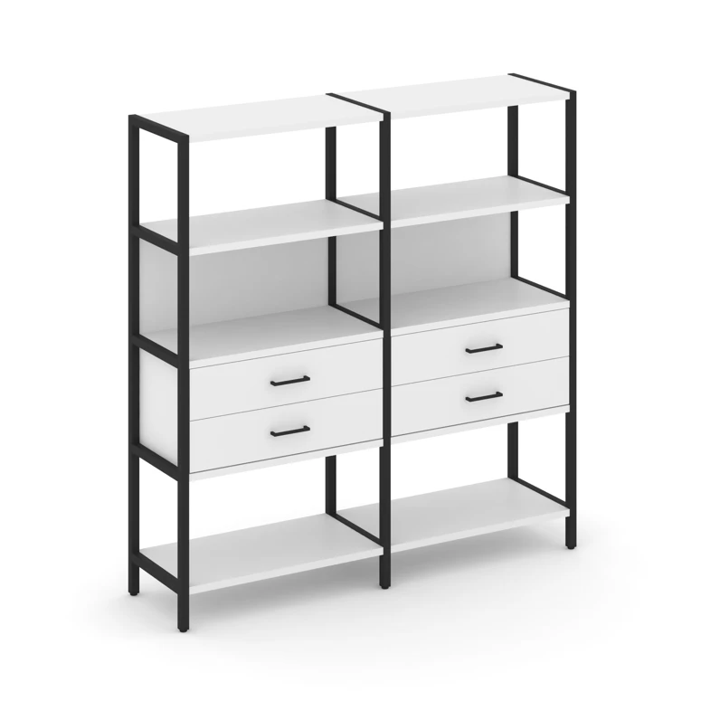 Двухсекционный стеллаж четырехярусный с ящиками SHELF SYSTEM (металл черный) SN.STM-422