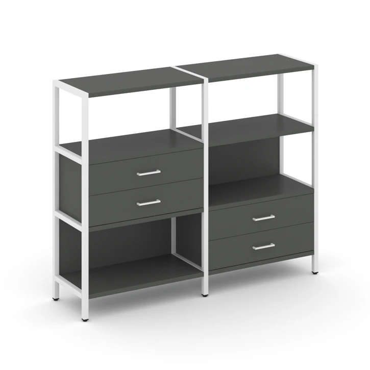 Двухсекционный стеллаж трехярусный с ящиками Shelf System (металл белый) SN.STM-323