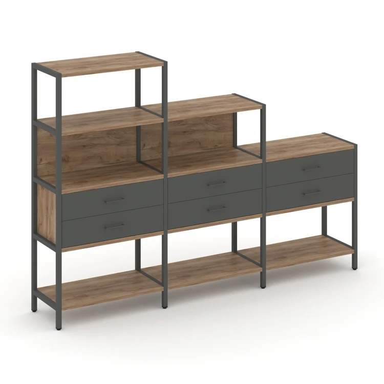 Трехсекционный стеллаж четырех/трех/двухярусный с ящиками SHELF SYSTEM (металл антрацит) SN.STM-431